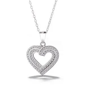 Joyería de regalo de compromiso collar con colgante de corazón de diamante CZ de Plata de Ley 925