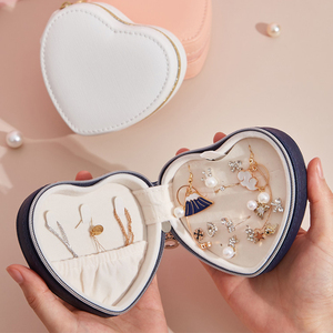 Luxury Simple Heart Jewelry Case Custom Durable Leather Storage <b>Box</b> for Travel <b>Ring</b> Necklace Gift Packaging Boutique Display - Product Image 4