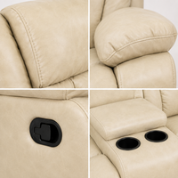 Ensemble de canapés inclinables manuels extensibles modernes 3+2+1 avec console et porte-gobelets, en cuir et structure en bois, pour salon, vente en gros