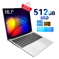 Ordinateur portable professionnel de haute qualité OEM, neuf, 16,1 pouces, Intel N95 Quad-Core, 1,7 GHz, 512 Go SSD, IPS 16:10 1920x1200, clavier anglais, Windows