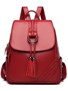Women's Fashion High Quality <b>Leather</b> <b>Backpacks</b> Designer <b>Large</b>-capacity Ladies Solid Color Schoolbags Female Leisure Travel Bag - Product Image 2