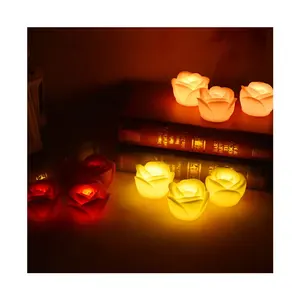 Led rose flower candle tealight romantic wedding decoration party flameless paraffin wax tea light candle