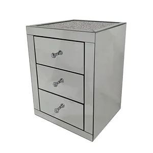 YGJS0540-muebles modernos para el hogar, mesas de noche con espejo y diamantes triturados, color blanco, con 3 cajones