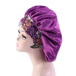 Gorro de Satén con Estampado Floral de Talla Grande para el Cuidado del Cabello Rizado de Mujer, Banda Ancha, para Viajes y Playa, Calidad de Salón - Product Image 5