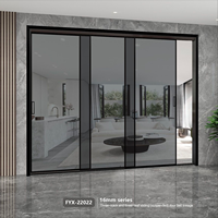 Porte coulissante moderne à cadre fin et fermeture douce, double vitrage trempé, isolation phonique pour la maison, le salon, la chambre à coucher, la cuisine