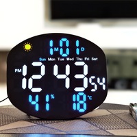 Großbildschirm LED Kunststoff Ovale Moderne Minimalistische Wanduhr Leuchtende Anzeige Wettervorhersage Alarm Kalender Luftfeuchtigkeit Wohnzimmer