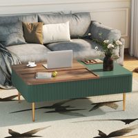 Combohome Table basse haute élévatrice double de 47 pouces avec rangement, table basse cannelée en bois moderne avec compartiment caché pour le salon