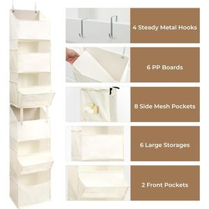 Over The Door Organizer 6 <b>Shelf</b> Detachable Storage With 8 Pockets Waterproof Anti Tilt Behind Door Wall Mount - Product Image 5