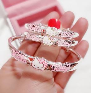 Lovely 999 Sterling Silver Enamel pink Cute Cat Animal <strong>Hello</strong> <strong>Kitty</strong> Jewelry Children Cartoon Charm Girl Bangle <strong>Bracelets</strong> for Kids - Product Image 3