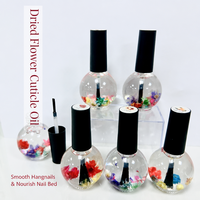 Huile revitalisante pour cuticules 15 ml ODM/OEM, marque privée, traitement réparateur pour ongles avec fleurs séchées, brosse, parfum fruité, vente en gros