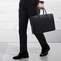 Nouvelle sacoche d'affaires pour homme en cuir de vachette véritable, doublure en polyester, multifonctionnelle, grande capacité, 14 pouces, sac à main