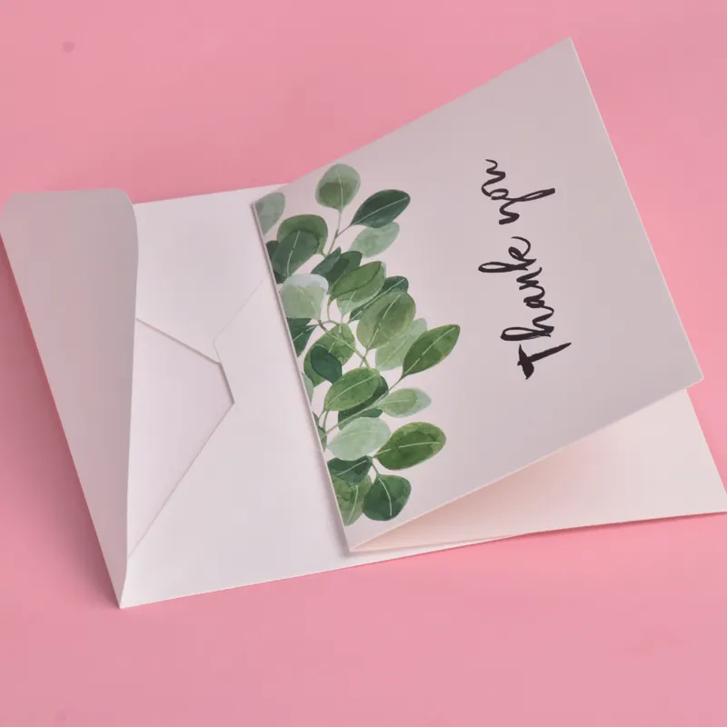 Flor personalizado impresso artesanal de negócios de casamento, cartões de agradecimento com envelopes