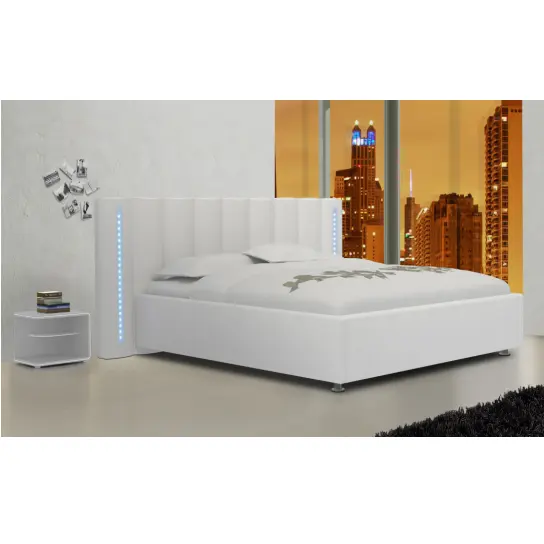 Armação de cama moderna estofada, design de cama de couro com luz led rgb