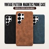 OEM/ODM Direktvertrieb PU Vintage-Muster Magnetische Kabellose Ladekompatible Stoßfeste Handyhülle, Schutzhülle für S25 Serie