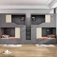 Lit superposé capsule moderne en bois multicouche, taille personnalisable, démontable et assemblable, pour dortoirs, appartements étudiants et chambres.