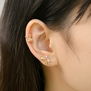 Boucles d'oreilles clous en or rose 18 carats serties de diamants naturels et de saphirs roses, design tête d'ours mignon, best-seller, nouveau produit, pour couple. - Product Image 5