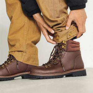 Botas de Trabajo de Cuero Negro para Hombre, Punta Redonda, con Cordones, Impermeables, para Caminar en Invierno, Entresuela de EVA, Suela de Goma - Product Image 2