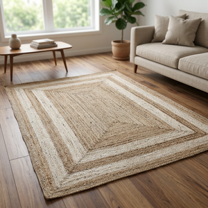 Braided Jute Area <b>Rug</b> Rectangle Striped Farmhouse Style Eco Friendly Living Room <b>Rug</b> <b>Thin</b> Flat Pile Spot Cleanable - Product Image 2