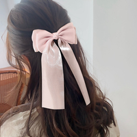 Accessoires pour cheveux de papillon avec nœud papillon pour femmes Pince à cheveux longue en ruban de haute qualité en soie brillante Pince à cheveux française