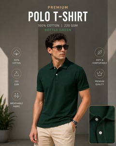 Premium <b>Men's</b> <b>Polo</b> <b>Shirt</b> 100% Cotton Bottle <b>Green</b> Short Sleeve Breathable Knitted Solid Color classic Fit - Product Image 2