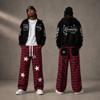 Pantalon de survêtement à carreaux personnalisé pour homme, style Y2K, avec applique étoile, coupe large, streetwear décontracté