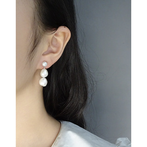 Pendiente de cadena de perlas barrocas naturales, pendientes con cuentas de perlas blancas, pendientes de perlas de poste de plata S925 - Product Image 2
