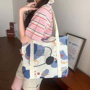 Sac à bandoulière en toile pour femme, grande capacité, imprimé abstrait, simple et élégant, à porter sous le bras, carré horizontal, pour étudiante - Product Image 3