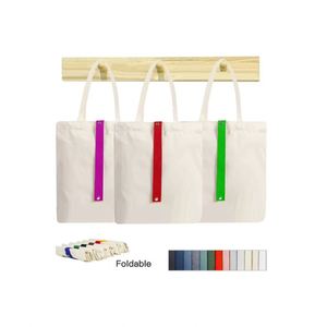 Wholesale Cotton Canvas Tote <b>Foldable</b> Shopping Shoulder <b>Bag</b> With Colorful Decorative Strap for Women Daily Use - Product Image 1