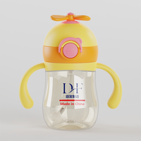 Gourde PPSU pour bébé avec motif dessin animé, couvercle à clapet, paille, sans PVC, débit variable, mignonne, avec sangle d'épaule, 240/300ml, forme de gourde, large ouverture