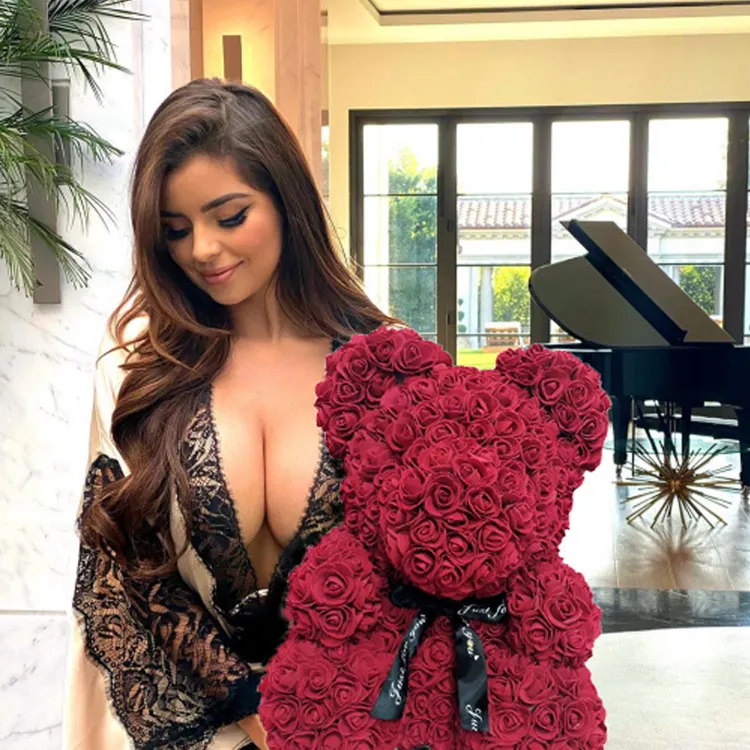 AX49 wholesale dropshipping bulk luxury 25cm foam red valentine led teddy bear rose box flower with gifts teddy rose bear
