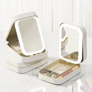 Portatile moderno LED specchio con sacchetto cosmetico portagioie scatola di immagazzinaggio di cosmetici