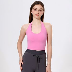 Wholesale Women's <b>Tie</b> <b>Back</b> Halter Yoga Crop Top Backless Padded Workout Tank Top Quick Dry Activewear Slim Fit Yoga Top OEM ODM - Product Image 3
