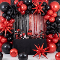 Kit de ballons ronds 4D rouges et noirs avec rideau de franges scintillantes pour fête d'anniversaire - Fourniture directe usine