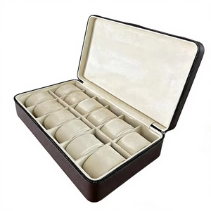 Boîte de rangement et de présentation de montres en cuir à 12 emplacements avec fermeture éclair, portable, pour voyage, vente directe usine - Product Image 2