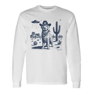Camiseta de manga larga con diseño de sombrero de vaquero Golden Retriever y escena del desierto Ufo - Product Image 1