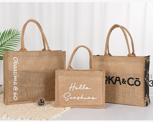 Sacs fourre-tout en jute réutilisables les plus populaires avec logo personnalisé pour le shopping et les activités - Product Image 5