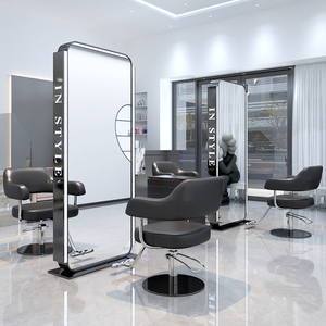 Specchio illuminato di alta gamma per saloni di parrucchieri e postazione per taglio capelli, specchio da terra singolo e bifacciale per acconciature. - Product Image 1