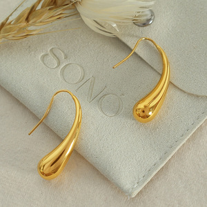 Pendientes de gancho con forma de lágrima dorada, pendientes colgantes de aleación de zinc para mujer, joyería de fiesta EH78 - Product Image 3