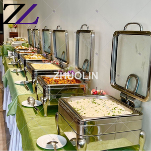 Mesa de fiesta Cúpula redonda Juego de calentadores de alimentos divididos Sartenes Cheffing Platos para servir Boda Oro blanco y cerámica Malasia Plato de frotamiento - Product Image 6