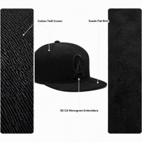 Topi Snapback Formal Hitam Semua Warna Bahan Katun Twill Crown Suede Flat Brim Bordir Monogram 3D CA Custom Streetwear Biasa