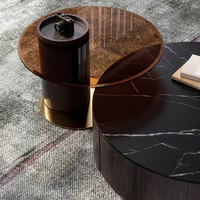 Table basse combinée MOVVON style nordique moderne et simple, en bois massif avec plateau en pierre ou verre, design minimaliste, mobilier de salon