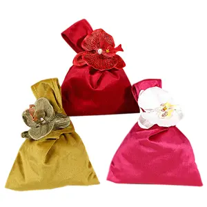 Asia style festival decoration velvet orchid gift bags wedding packaging