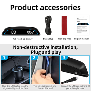 G3 Car Hud Head up Display Gps Velocímetro a bordo Computadora Reloj digital inteligente Indicador de alarma Accesorios para automóviles Cartronics - Product Image 5