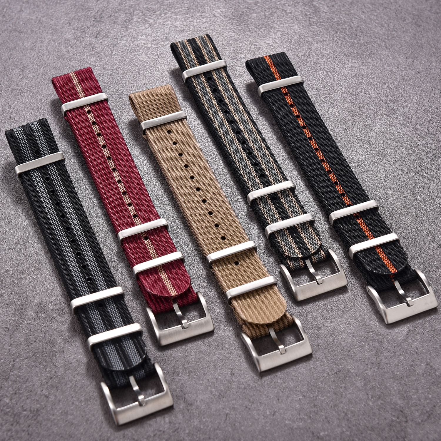 Juelong Premium Stripe Nylon Strap Customized 18mm 20mm 22mm One Piece Ribbed Nylon Watch Strap