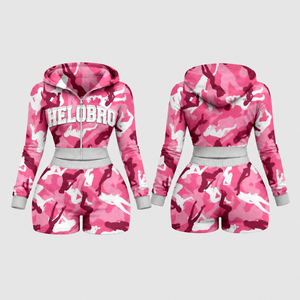 Set 2 Pezzi Personalizzato con Felpa Corta con Zip e Pantaloncini in Cotone Pesante, Abbigliamento Sportivo Casual da Donna - Product Image 1