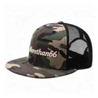 Casquette de baseball trucker en maille à visière plate, personnalisable avec broderie plate, bicolore, camouflage, couleur unie, respirante, à fermeture snapback, vente en gros