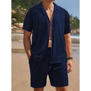 Ensemble de shorts de plage pour homme Temu, chemise à manches courtes en tricot bordeaux et shorts, vêtements décontractés d'été - Product Image 3