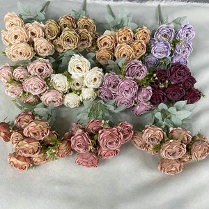 ดอกกุหลาบเคลือบทอง 9 หัว ยี่ห้อ Queyiyi ช่อดอกไม้ประดิษฐ์สำหรับตกแต่งงานแต่งงาน ตกแต่งผนังห้องนั่งเล่น ทางเดิน - Product Image 2