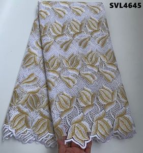 Vestido de tela de encaje africano blanco de alta calidad elegante tela de gasa Suiza Sexy con agujeros bordado ecológico encaje Lafaya - Product Image 4