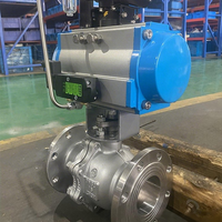 Válvula de bola de dos piezas con flanqueado y vástago sólido, DN 25 PN 16, de acero inoxidable 304, con control neumático de retorno por resorte, para agua.